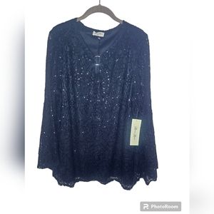 Brittany Black women's black lace 3/4 sleeves top size 2X